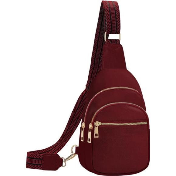 Handbags - Small Vegan Leather Sling Bags Wine Red